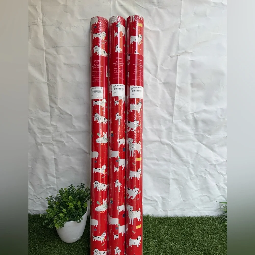 FRINGE heavy weight Christmas Gift Wrap Paper Roll Lot of 3 New puppy dog design